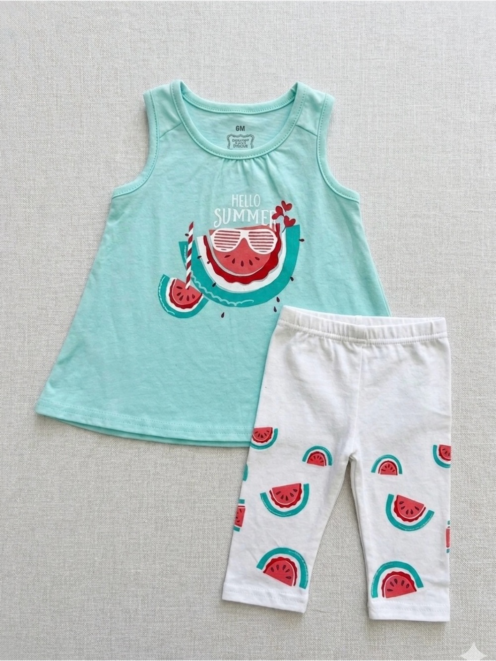 deux par deux Mint & White Watermelon Tank and Legging Set